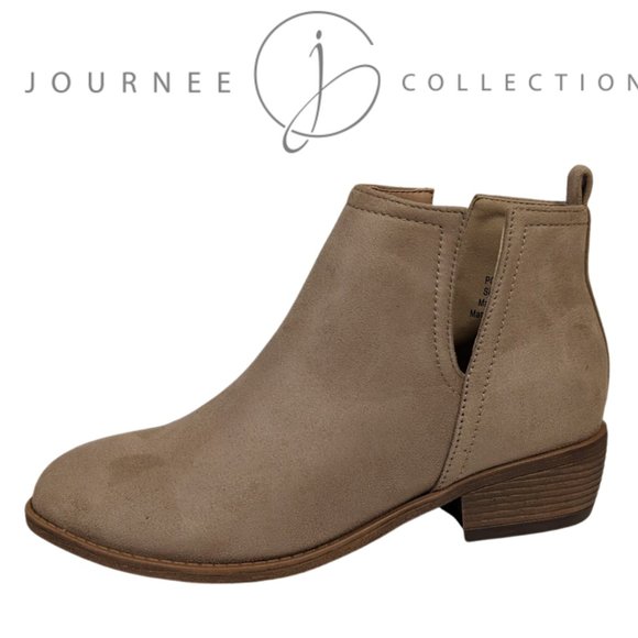 Journee Collection Shoes - Journee Collection Tan Rimi Women's Bootie w/ Faux Suede & Stacked Heel SZ 7 NEW